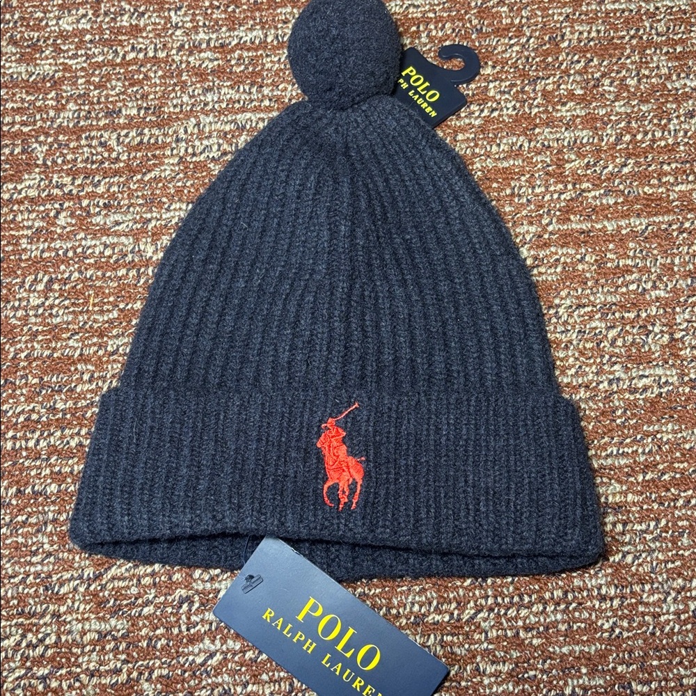 NWT Polo Ralph Lauren Navy blue big pony wool blend beanie hat